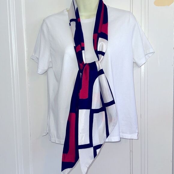 Vintage mid century mod red, white & blue long polyester scarf - Picture 4 of 9